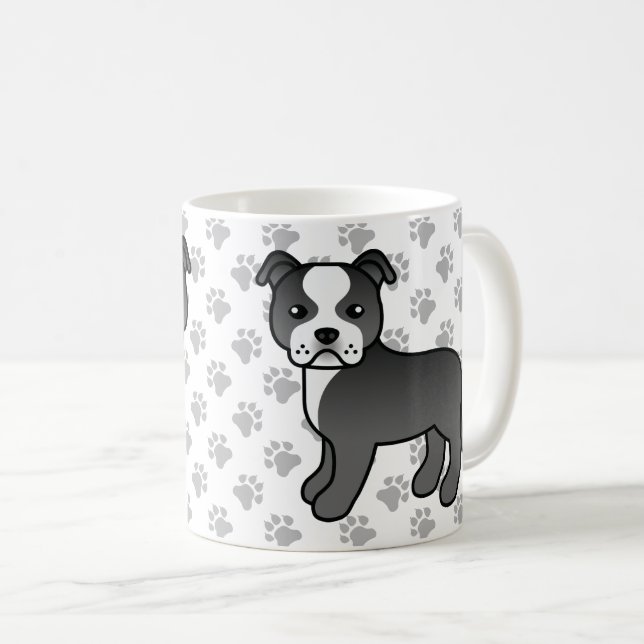 Caneca De Café Black And White Staffordshire Bull Terrier Dog (Frente Esquerda)