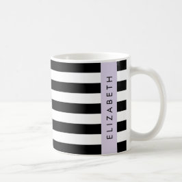 Caneca De Café Black and White Stripes, Stripes, Linhas, Seu Nome