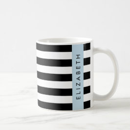 Caneca De Café Black and White Stripes, Stripes, Linhas, Seu Nome