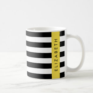 Caneca De Café Black and White Stripes, Stripes, Linhas, Seu Nome