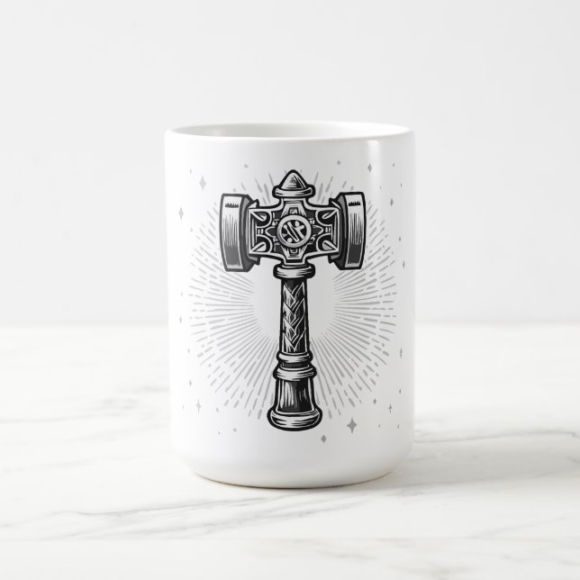 Caneca De Café Black and white Thor's Hammer Mjolnir (Centro)