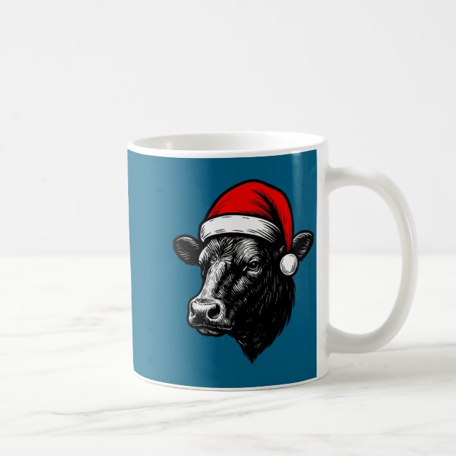 Caneca De Café Black Angus Rancher Christmas Cow Santa Hat Farmer (Direita)