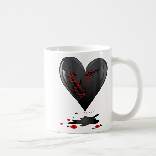 Caneca De Café Black Bleeding Cut Open Broken Heart Goth Valentin (Direita)