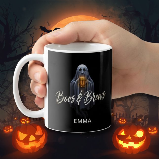 Caneca De Café Black Boos & Brews Fantasma Halloween (Criador carregado)