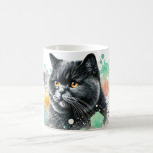 Caneca De Café Black British Shorthair Cat Watercolor