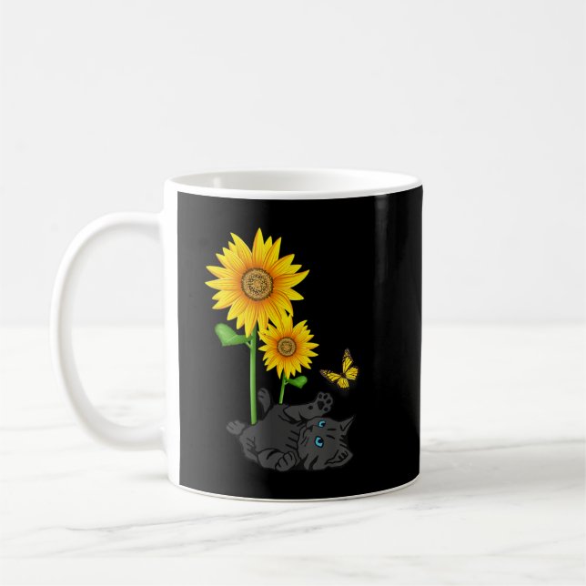 Caneca De Café Black Cat Cats and sunflowers kitten sunflower but (Esquerda)