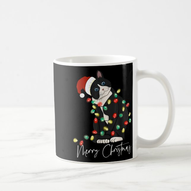 Caneca De Café Black Cat Christmas Light Christmas Black Cat With (Direita)