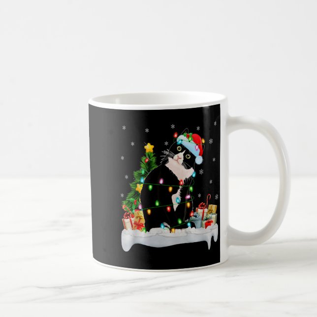 Caneca De Café Black Cat Christmas Lights Santa Hat Black Cat Lov (Direita)