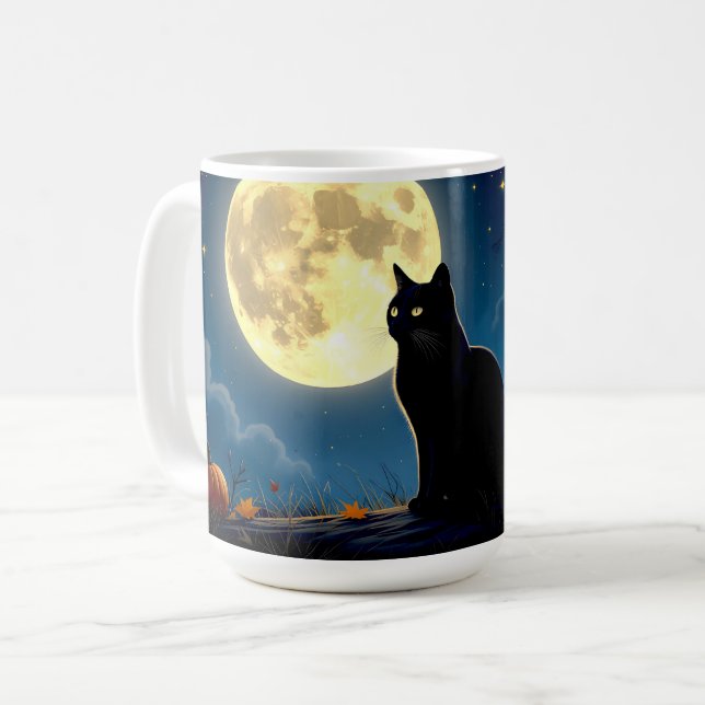 Caneca De Café Black Cat e Pumpkins (Frente Esquerda)