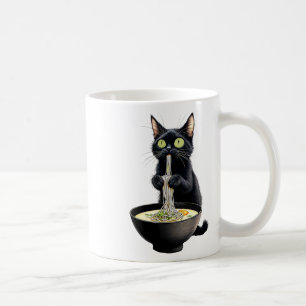 Caneca De Café Black Cat Eating Ramen Noodles Japonês Comida