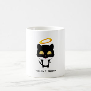 Caneca De Café Black Cat Engraçado Pun Com Halo - Felino Bom