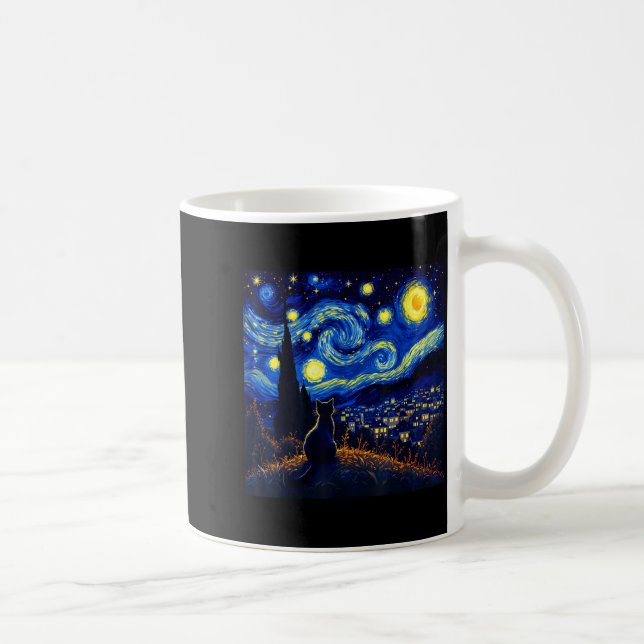 Caneca De Café Black Cat Funny Cat Lover Mom Daddy Starry Night V (Direita)