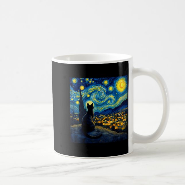 Caneca De Café Black Cat Funny Cat Lover Mom Daddy Starry Night V (Direita)