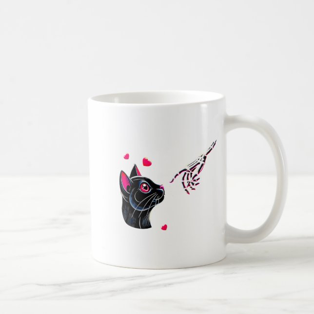Caneca De Café Black Cat Skeleton Hand Boop Valentines Day Pet O  (Direita)