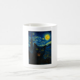 Caneca De Café Black Cat Starry Night Van Gogh Cat Selfie