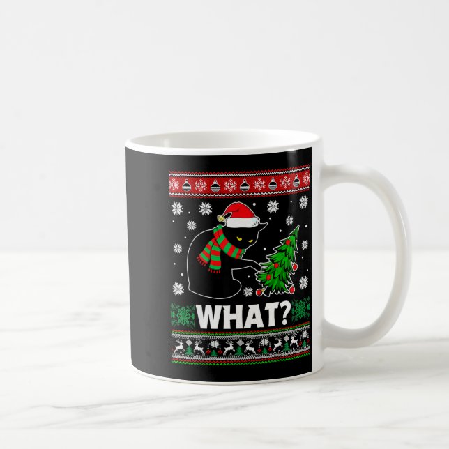 Caneca De Café Black Cat What Pushing Tree Over Ugly Christmas Sw (Direita)