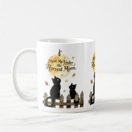 Caneca De Café Black Cats Autumn Moonlit Fence Art Harvest Moon