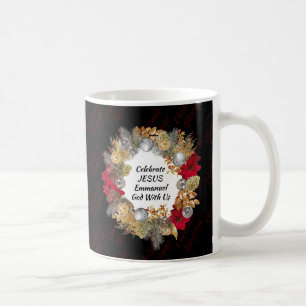 Caneca De Café Black Christmas Wreath JESUS Monograma