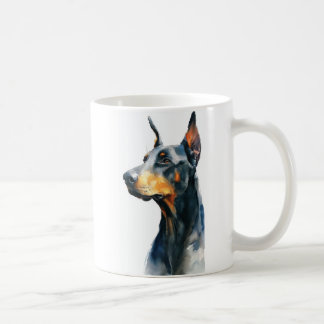 Caneca De Café Black doberman watercolor portrait
