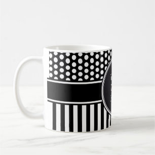 Caneca De Café Black Dts & Stripes Grid + seu backgr. & texto