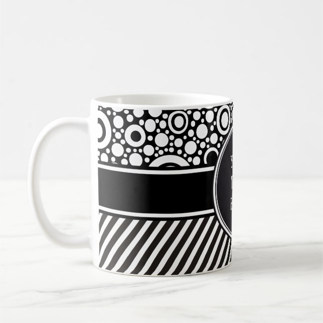 Caneca De Café Black Dts & Stripes Grid + seu backgr. & texto (Esquerda)