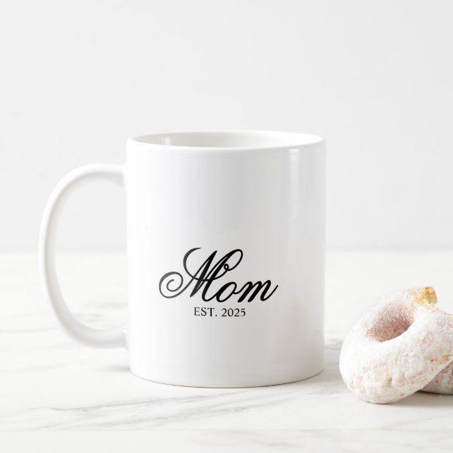 Caneca De Café Black Elegant Script Established Mom (Com Donut)