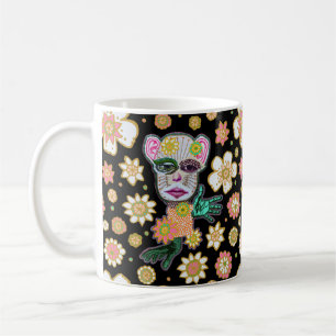 Caneca De Café Black Floral Drollery Floral por Natalie Schorr