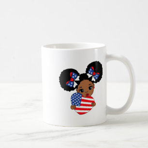 Caneca De Café Black Girl Melanin Afro-American Flag Heart 4th Of