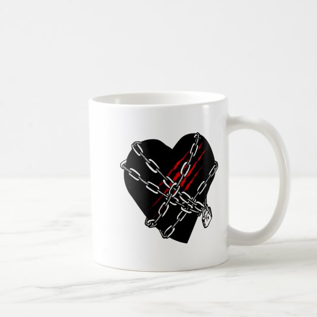 Caneca De Café Black Heart Red Chains Cool Gothic Valentines Day  (Direita)