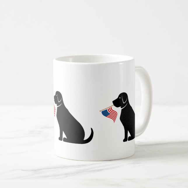 Caneca De Café Black Lab American Flag Patriótico EUA Coffee Mug (Frente Esquerda)