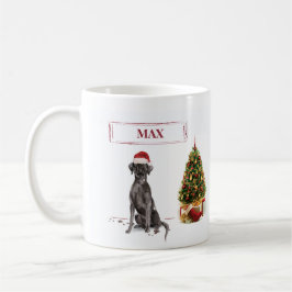 Caneca De Café Black Lab Engraçado Cachorro de Natal e Árvore