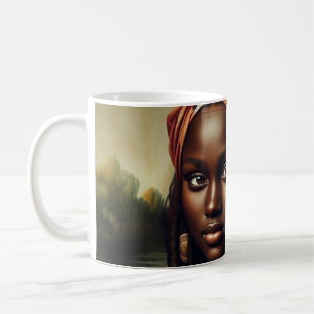 Caneca De Café Black Mona Lisa Reimagined Art Print – Afrocentric (Esquerda)