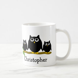 Caneca De Café Black Owls Design Personalizado