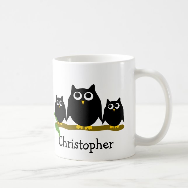 Caneca De Café Black Owls Design Personalizado (Direita)