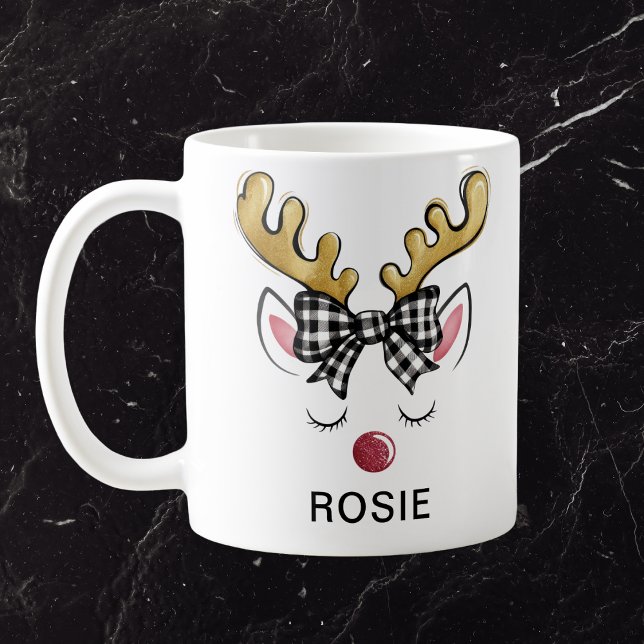 Caneca De Café Black Plaid Bow Farmhouse Reindeer (Black Plaid Bow Farmhouse Reindeer Coffee Mug
)