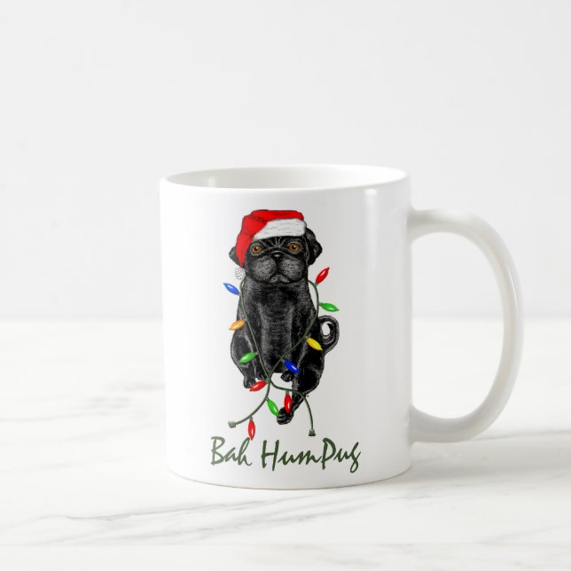 Caneca De Café Black Pug Dog Bah Humpug Engraçado Natal (Direita)
