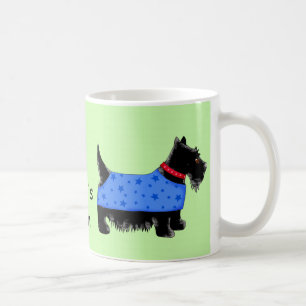 Caneca De Café Black Scottie Dog Blue Casaco Name Personalizar Ve