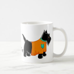 Caneca De Café Black Scottie Terrier Dog Orange Name Personalizad