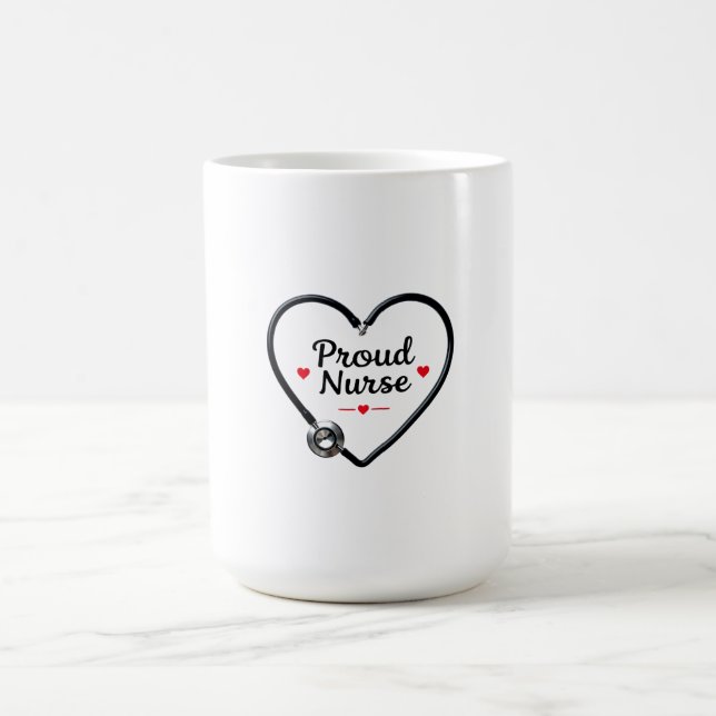 Caneca De Café  Black Stethoscope Forming Heart Shape with “Proud (Centro)