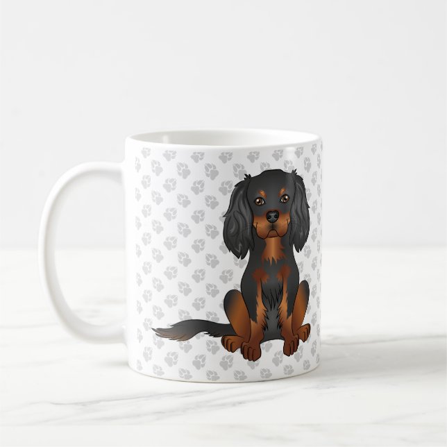 Caneca De Café Black & Tan Cavalier King Charles Spaniel & Paws (Esquerda)