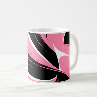 Caneca De Café Black & White Curved Streaks on a Pink Background