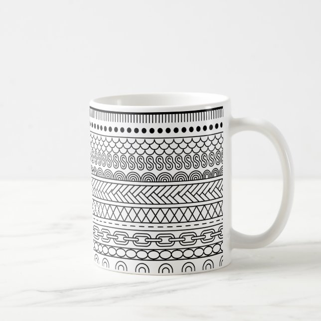 Caneca De Café Black & White Geometric Border Sampler Pattern (Direita)