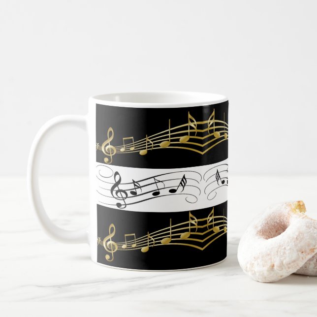 Caneca De Café Black White Music Notes Mug (Com Donut)