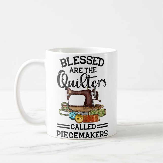 Caneca De Café Blessed Are The Quilters Funny Quilting Sewing Sew (Esquerda)
