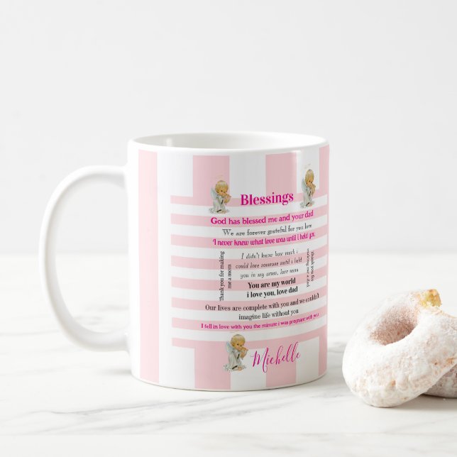 Caneca De Café Blessings Pink & White Stripe Mug (Com Donut)
