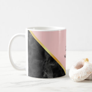 Caneca De Café Bloco cor-de-rosa de mármore preto elegante da co