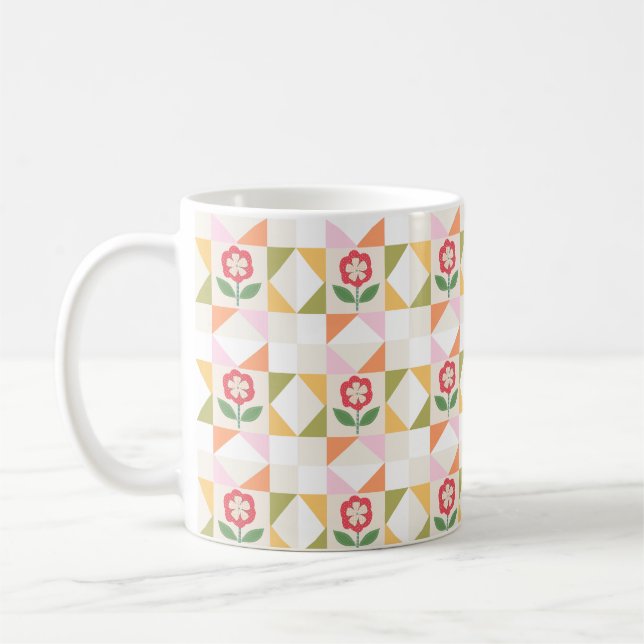 Caneca De Café Bloco de colcha de flor vermelha pequena (Esquerda)