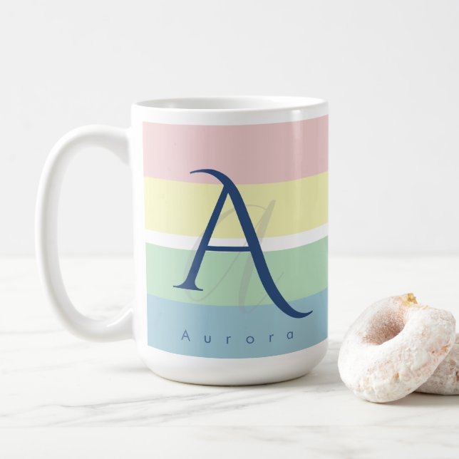 Caneca De Café Bloco de Cor Pastel Moderno Inicial & Nome Persona (Com Donut)