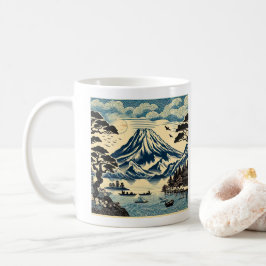 Caneca De Café Bloco de Madeira Japonês Monte Fuji Lago Barcos Pi