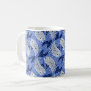 Caneca De Café Bloco de peixes impressão - azul